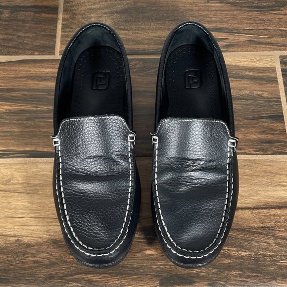 FootJoy Club Casuals Mens Sz 8.5 Shoes Black Leather Moc Toe Comfort Loafers main image 10